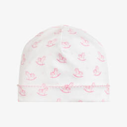 Baby Girls White & Pink Gingham Rockers Pima Cotton Hat