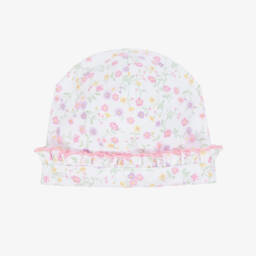 Baby Girls White & Pink Pima Cotton Autumn Gardens Hat