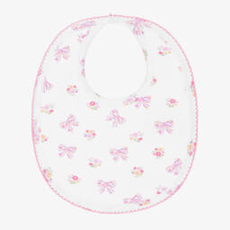 Baby Girls White & Pink Pima Cotton Blossoming Bows Bib