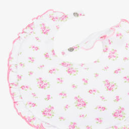 Kissy Kissy-Baby Girls White & Pink Roses and Blooms Pima Cotton Bib | Childrensalon