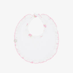 Kissy Kissy-Baby Girls White & Pink Roses and Blooms Pima Cotton Bib | Childrensalon