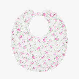 Baby Girls White & Pink Victorian Roses Pima Cotton Bib
