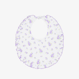 Baby Girls White & Purple Roses and Blooms Pima Cotton Bib