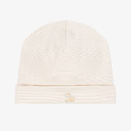 Beige Striped Pima Cotton Baby Hat