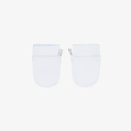 Kissy Kissy-Blue Pima Cotton Teddy Bear Time Scratch Mitts | Childrensalon