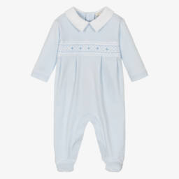 Комбинезон голубой из трикотажа пима с ручной присборкой для мальчиков