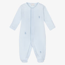 Kissy Kissy-Boys Blue Teddy Bear Time Pima Cotton Babygrow | Childrensalon