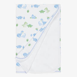 Boys White & Blue Cotton Dinosaur Delight Blanket (73cm)