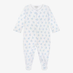 Boys White & Blue Gingham Rockers Cotton Babygrow