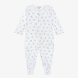 Kissy Kissy-Boys White & Blue Gingham Rockers Cotton Babygrow | Childrensalon
