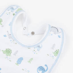 Kissy Kissy-Boys White & Blue Pima Cotton Dinosaur Era Bib | Childrensalon
