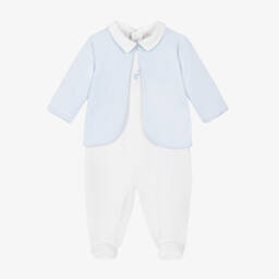 Kissy Kissy-Boys White & Blue Pima Cotton Sweet Sheep Babysuit Set | Childrensalon