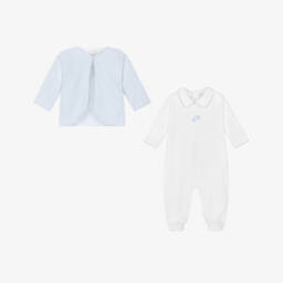 Kissy Kissy-Boys White & Blue Pima Cotton Sweet Sheep Babysuit Set | Childrensalon
