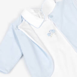 Kissy Kissy-Boys White & Blue Pima Cotton Sweet Sheep Babysuit Set | Childrensalon
