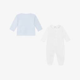 Kissy Kissy-Boys White & Blue Pima Cotton Sweet Sheep Babysuit Set | Childrensalon