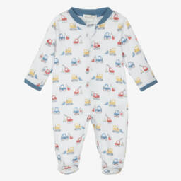 Boys White Construction Print Babygrow