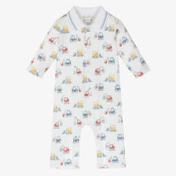 Белый хлопковый ромпер для мальчиков с экскаватором