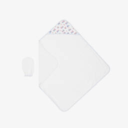 Kissy Kissy-Boys White Cotton Fight The Fire Hooded Towel & Mitt Set | Childrensalon