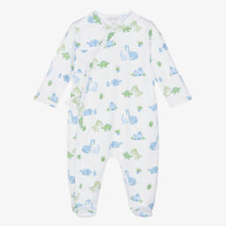 Boys White Pima Cotton Dinosaur Delight Babygrow