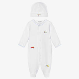 Boys White Pima Cotton Lets Fly Away Babysuit Set