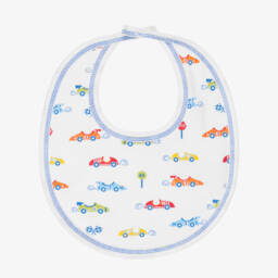  Boys White Sizzling Speedway Pima Cotton Bib with Car Print