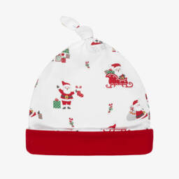 Festive Red-Trim Pima Baby Hat