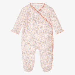 Kissy Kissy-Girls Orange Pima Cotton Patchwork Pumpkin Floral Babygrow | Childrensalon