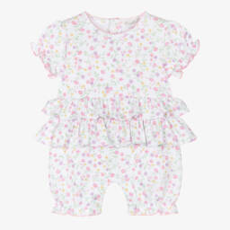 Girls Pink Floral Ruffle Shortie