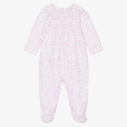 Girls Pink Pima Cotton Blooming Bows Babygrow