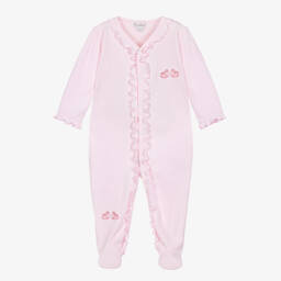 Girls Pink Striped Gingham Rockers Cotton Babysuit