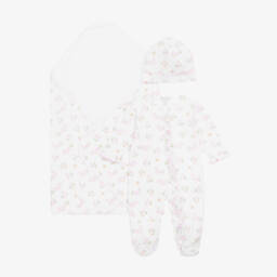 Girls White Cotton Baby Bunny Patch Babysuit Set