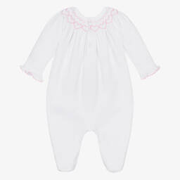 Kissy Kissy-Girls White Pima Cotton Hand-Smocked Babygrow  | Childrensalon