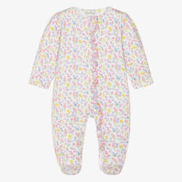 Комбинезон белый из пима хлопка с пастельными садами для девочек