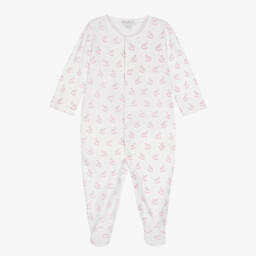 Girls White & Pink Gingham Rockers Cotton Babygrow