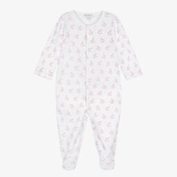Girls White & Pink Gingham Rockers Cotton Babygrow