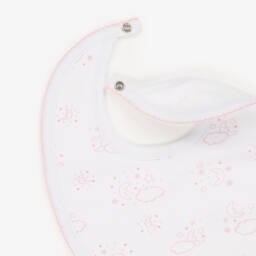Kissy Kissy-Girls White & Pink Pima Cotton Cheerful Good Night Bib  | Childrensalon