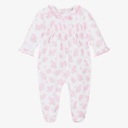  Комбинезон бело-розовый из хлопка пима с цветами Lilac Love для девочек