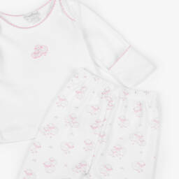 Kissy Kissy-Girls White & Pink Pima Cotton Sweet Sheep 2 Piece Babygrow | Childrensalon