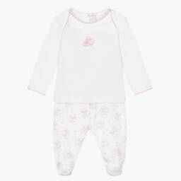 Kissy Kissy-Girls White & Pink Pima Cotton Sweet Sheep 2 Piece Babygrow | Childrensalon