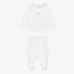 Kissy Kissy-Girls White & Pink Pima Cotton Sweet Sheep 2 Piece Babygrow | Childrensalon