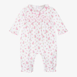 Girls White & Pink Roses and Blooms Pima Cotton Romper