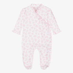 Girls White & Pink Simply Strawberries Print Pima Cotton Babygrow