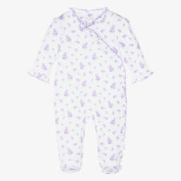 Girls White & Purple Roses and Blooms Pima Cotton Babygrow