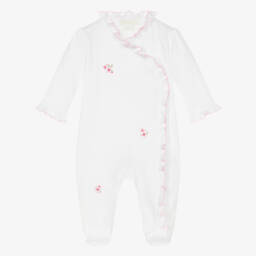 Girls White Rose Blooms Pima Cotton Babygrow