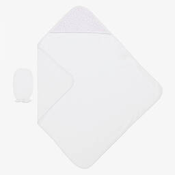 Kissy Kissy-Girls White Summer Gardens Hooded Towel & Mitt Set | Childrensalon