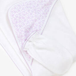 Kissy Kissy-Girls White Summer Gardens Hooded Towel & Mitt Set | Childrensalon