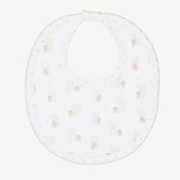 White & Beige Reversible Pima Cotton Teddy Bear Love Bib