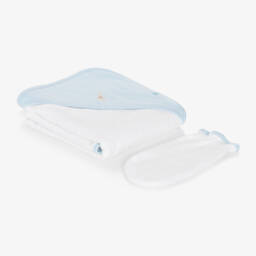Kissy Kissy-White & Blue Cotton Hooded Towel & Mitt Set | Childrensalon
