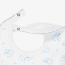 Kissy Kissy-White & Blue Sweet Sheep Pima Cotton Bib | Childrensalon