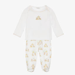 White Cotton Honey Bear Cubs 2 Piece Babygrow